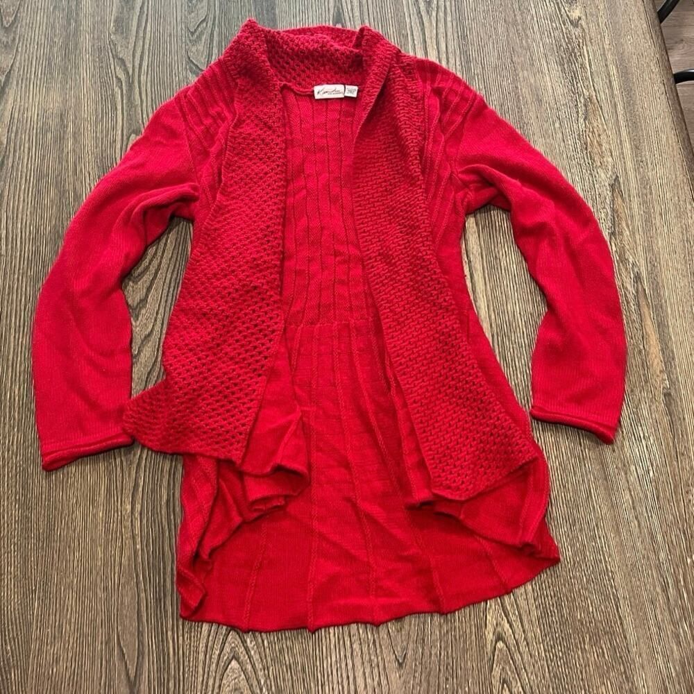 Kim Rogers Womens Curvy Cardigan Sweater Open Knit Front Red Petite Size PS